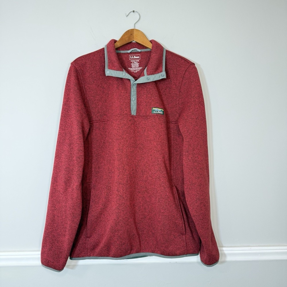 LL Bean Slightly Fitted Jacket Mens Sz LG Tall Fleece Snap T Pullover 502793 Red